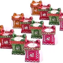 CraftVatika Diya for Puja Terracotta Handpainted Candles/Candle Stand/Candle Holder for Home Diwali Decoration Items & Diwali Gifts (Set of 12)-picture-23