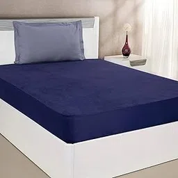 Amazon Brand - Solimo Mattress Protector, Durable, Elastic Fit, Washable (Single; 72 x 36 x 10; Polyester; Navy Blue)-picture-28