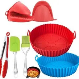 VALTUJA Air Fryer Silicone Pot, Pack of 2 7.5inch Easy Cleaning Air Fryer Silicone Basket Heat Resistant, Reusable Air fryers Silicone Liner Round-picture-27