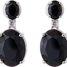 manikya Brass American Diamond Studded Rhodium Plated Drop Earrings Tops With Elegant Shaped Coloured Hydro CZ Stones For Women and Girls.-picture-22