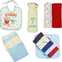 Fash-N-Vibe Light Blue Newborn Baby Starter Kit with Bib Bottle Cover Wrapping Sheets Nappies Napkin Set 0 to 3 Months Ideal for Travel Gifting Festive or Home Use_60-picture-69