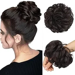 TrendyTrolley Hair Bun For Women Stylish - Juda Hair Messy Bun | Hair Extension - Artificial Donuts Maker Scrunchies - With Elastic Rubber band - Black - 1 Pc - (25GR)-picture-51