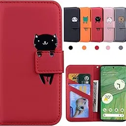 Pixel 7 Case Folio Google Pixel 7 Mobile Phone Case Pixel 7 Cover Cute Google Pixel 7 Case Pikuseku 7 Notebook Type Case with Card Storage Wallet Card Hole Stand Function Google Pixel 7 Smartphone Case Cute Animal Pattern Thin Waterproof Notebook Type Unisex (Red)-picture-18