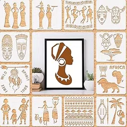 12 Pieces African Tribal Stencils for Painting on Wood African Tribal Painting Stencil Templates Reusable Plastic Art Craft Stencils for Scrapbooking Drawing DIY Furniture Wall Floor, 6 x 6 Inches-picture-15