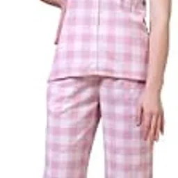 ameerah Checkered Pure Cotton Night Suit for Women | Comfortable & Stylish Half Sleeve Co-ord Set | Night Top & Pyjama Set-picture-50