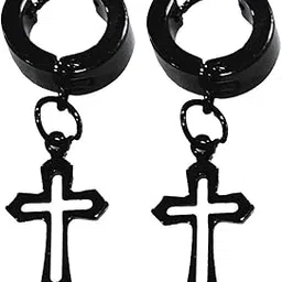 sullery Jesus Cross Charm Drop Huggie Black Stainless Steel Hoop Earring-picture-18