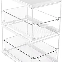 Merishopp Cabinet Storage Organizer with Transparent Bin Stackable for Home Decoration Two Layers White-picture-23