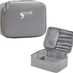 FunBlast Cosmetic Bag for Women - Womens Makeup Travel Organizer Toiletry Kit Bag Pouch, Bathroom Bag, Shaving Kit Bag, Toiletry Kit, Cosmetics, Make up Accessories Vanity Bag for Women (Grey)-picture-54