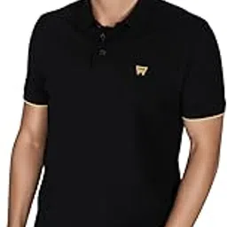 Men Solid Black Polo Neck Regular Fit T-Shirt-image-1