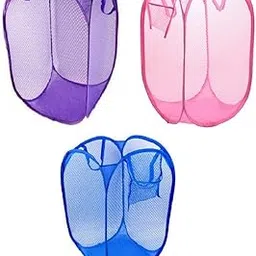 Nimbose® Dirty Clothes Big Size Laundry Basket Bin Combo, Laundry Bag Foldable, Nylon 3 Piece Mesh Laundry Basket For Storage of Clothes & Toys (Multicolors, Qty:3)-image-3