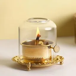 Classyo Brass Akhand Diya with Adjustable Bati, with Screw Lever for Puja, Borosilicate Glass (4 inch, 180 ml Oil Capacity)-picture-28