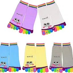 v4u Combo Of Women's & Girl's Smile Five Fingers Trainer Toe Ankle Sport Socks (Multicolor, Free Size)-picture-23