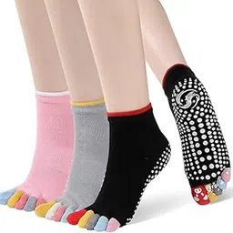lecherous Yoga Socks for Women, Non Slip Full Toe Socks with Grips for Pilates Barre Dance Ballet Hospital, 3 Pairs-picture-25