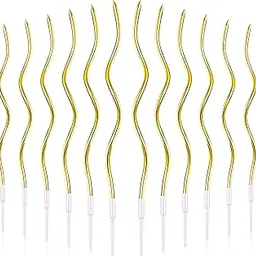 Wanna Party 12 CT Twisty Spiral Birthday Candles - Metallic Long Thin Curly Coil for Cake, Cupcake Decoration - Wedding Party (Golden)-image-50
