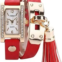 typify Women’s Bracelet Watch Collection | Stylish Analog Quartz Watches with Leather Strap, Tassel Charm & Gold Dial | Elegant Wristwatch for Girls & Women | Multiple Colors & Designs| Gift for Her-picture-20