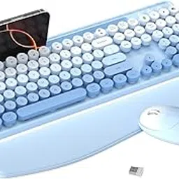MPTOG Colorful Wireless Computer Keyboard and Mouse Combo with Phone Holder, Wrist Rest, Typewriter Keys, 2.4GHz Wireless, Full-Sized Optical Mouse for PC and Laptop(Blue Colorful)-image-25
