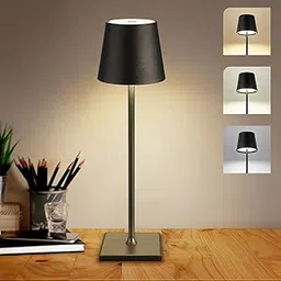 GAVATE Cordless Table Lamp, 5200mAh Battery Operated Portable LED Desk Lamp, 3 Color Stepless Dimming Up, Rechargeable Lamp IP54 Waterproof for Bedroom/Bars/Outdoor Party/Coffee Shop, Black-picture-35