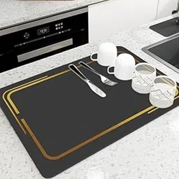 VOLDOT High Water Absorbent Dish Utensils Drying Mat, Place Mat, for Countertop Home Kitchen Protector. Assorted Colour (1 pcs) (New Grey Dish Dry mat)-picture-19