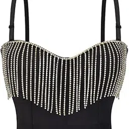 fulaida Women's Tassel Beaded Wrap Corset Top Diamond Embellished Camisole-picture-22