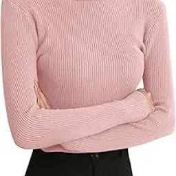 Women's Ribbed Knit Turtleneck Sweater, Long Sleeve, Pink,-image-16