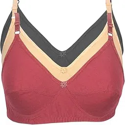 Women Plain Cotton Bra Set, Maroon, Beige, Black (Pack of 3)-picture-10