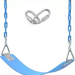 TOGGLE PLAY Heavy Duty Flexible Swing Seat with Metal Triangle Rings & 60" Anti-Rust Chain Set for Kids & Adults | Indoor & Outdoor Playground, Jungle & Gym Swing (Blue)-picture-27