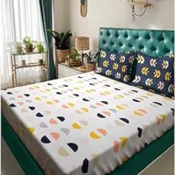 Klotthe White Geometric 300 TC Cotton Blend Double Bedsheet in Book Fold Packing-image-31