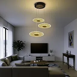 Lampmaster 3 para Pendant Light | Modern Hanging Ceiling Lamp with Antique Gold Finish | Warm White Glow | Decorative Acrylic Chandelier for Living Room, Dining Room, Bedroom, Restaurants & Interior-picture-19