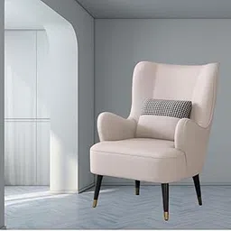 SOFALIZE - Modern Velvet Heritage Wing Back Accent Chair,Dual Shade Upholstered Armchair with Metal Legs, Wing Chair, for Living Room, Bedroom, Hallways (Beige)-picture-24