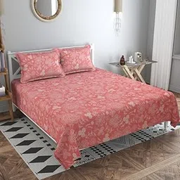 VAS COLLECTIONS New Reguler Collection 220TC Cotton Printed 1 Double Bed-Sheet with 2 Matching Free King Size Pillow Covers-(230x240 cm or 7x7.5 ft, Pink)-picture-32
