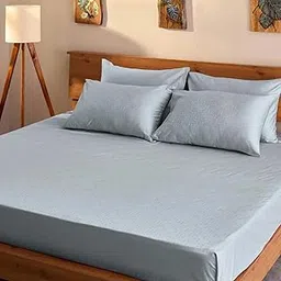 UNALOME 100% Cotton Dobby Weave Queen Flat Bedsheet 300 TC, Double Bed Sheet 90” x 102” with Standard Pillow Covers, Arctic Print image 1