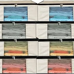 Storite 8 Pack Cotton Canvas Clothes Storage Bags/Saree Covers with Zip for Storage Specially Design for Woman Dresses, Sarees, Lehengas for Wardrobe Organizer (42.2cm x 36cm x 20cm)-image-83