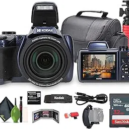 KODAK PIXPRO AZ528 Astro Zoom BSI-CMOS Bridge Vlogging Digital Camera 16MP 52X 1080p Wi-Fi (Midnight Blue) Bundle with 32GB Memory Card + Vlogger Tripod + Bag + Cleaning Kit + More Accessories image 1