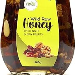 Feast Organic Wild Honey Dry Fruits mix Nuts | No Added Sugar | Energy Booster | Pure and Natural Dry Fruits & Nuts mixed with Organic Honey raw 500gram | Glass Jar image 1