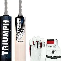 Triumph Dynamo English Willow Cricket Bat Mens and Triumph Rival Batting Gloves L/H-image-23