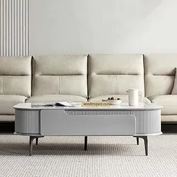 WOODEN SPACE Premium Marble-Top Wooden Center Table for Living Room | Iron Legs | PVD Coating | Modern Entryway Furniture | Coffee Table - 42X24X18 in (Gray) image 1