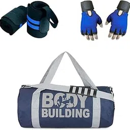 groupers Combo Set of Duffle Canvas Bag with Gloves & Wrist Band Support BagslSports & Travel Bag (Blue)-picture-12