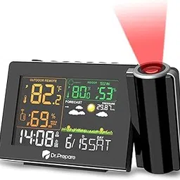 Dr. Prepare Projection Alarm Clock, Adjustable Projection Focal Projection Alarm Clock, Wireless Humidity Monitor for Indoor and Outdoor, 180° Projection, Repeat, Weather Forecast,-picture-14
