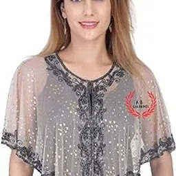 Women's Net Hand Bead Embroidery Designer Short Cape Shrugs Poncho-image-70