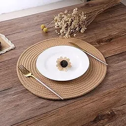 TRENDOZE Handwoven Jute Round Area Rug Carpet, Natural Fibers Reversible, Durable and Washable for Bedroom, Living Room. Kitchen, Office and Hallway (Design 2, 12 INCH PLACEMAT)-picture-15