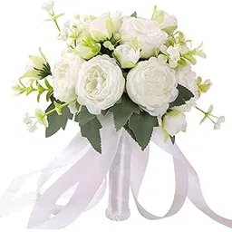 ECOMISTIQ BNF® Silk Roses Bridesmaid Wedding Bouquet for Engagement Anniversary Height 25cm White|Home & Garden |Wedding Supplies|Flowers, Petals & Garlands-picture-13
