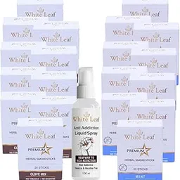 White Leaf Herbals Clove & Mint Flavour Cigarette, Tobacco and Nicotine Free Herbal Smoke Sticks Pack Of 20 (400 Sticks With 100ML Shot)-picture-36
