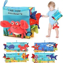 SNOWIE SOFT® Marine Animal Cloth Books for Babies 0 to 3 Years, Sensory Books for Babies 6-12 Months with 3D Touch Feel High Contrast Dimensional, Built in Rustling Sound, Early Educational Baby Toy image 1
