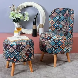 Smartkart Designer Printed Ottoman Chair | Multipurpose Wooden Ottoman |Comfortable Seating for Bedroom & Footrest | Stylish Chair for Living Room Décor, 32 Inch Height, Cmbo-Rangoli Aqua-image-17