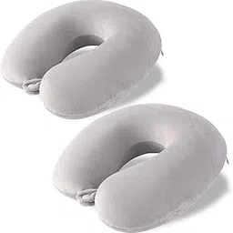 Kuber Industries Pack of 2 U-Shaped Memory Foam Neck Pillow for Flight Travel, Train with Press Button | Portable Travelling Pillow | Ideal for Long Journey Relaxation | JR-1-LGRY | Light Grey-picture-32