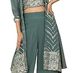 royalica Women's Georgette Solid Relaxed Crop top Palazzo Shrug (RPS-0123_Multicolour-picture-22