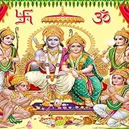 Lord Shree Ram Darbar Design Backdrop Curtain for Decoration Backdrop Cloth for Pooja Decoration Traditional/Background Curtain Cloth for Festival Size 5Feet Height and 8Feet Width(5 * 8) image 1