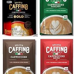 CAFFINO Cappuccino Premium Coffee - 3 in 1 Instant Premix | 789g Pack with 4 Flavors: Bold, Hazelnut, Classic, and Mocha (Bold 7×27g) (10 sachets x 20g each) | Imported from Indonesia-picture-49