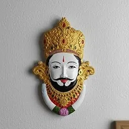 Kaladhar Krafts Khatu Shyam Ji 3D Face Wall Art, HDHMR Wood, Gold Crown Design, Traditional Indian Style, 1.5 Feet Height, Premium Interior Decor-picture-51