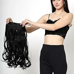 5 clip-24 inch Curly/Wavy Synthetic Black Hair Extension for Women and Girls-picture-44